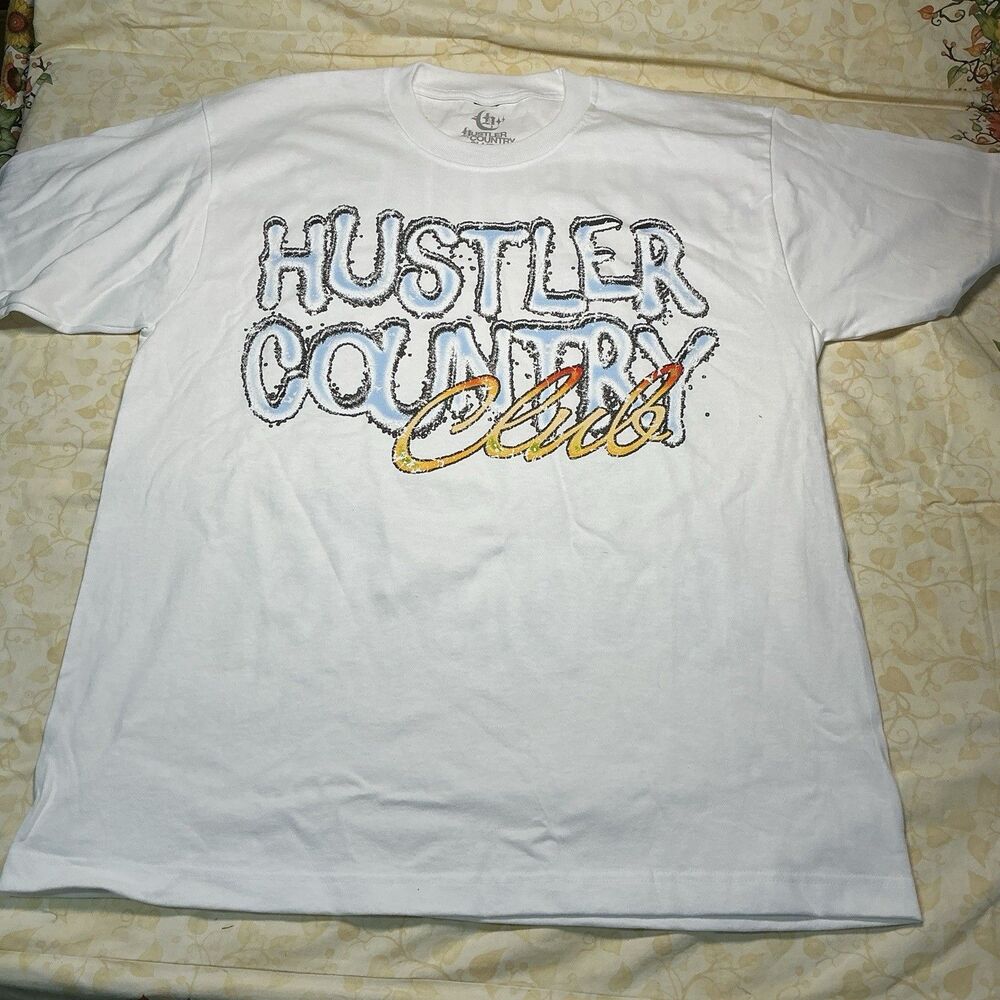 Hustlers Country Club T Shirt Men’s L White Graphic Double Sided Streetwear